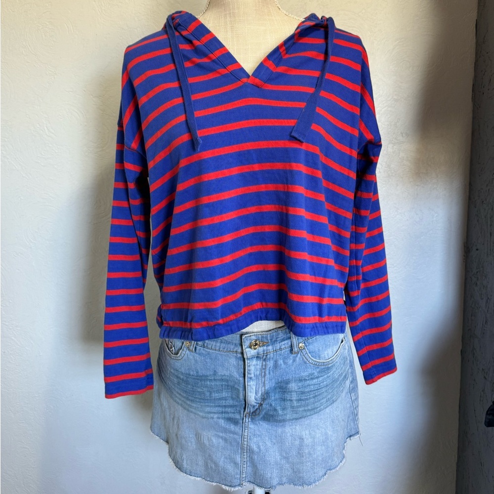 Gap Vintage Blue And Red Striped Womens Hoodie Size Small